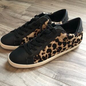 Banana Republic leopard calf hair sneakers 10 shoe black brown laces